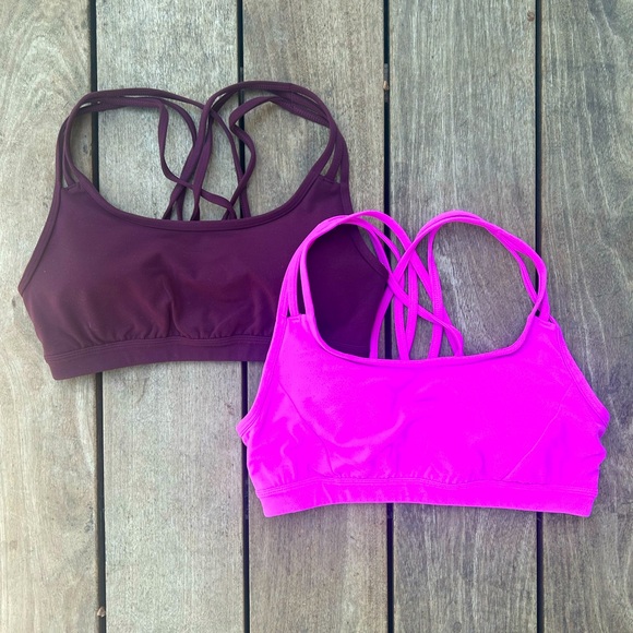 Athleta Fully Focused Strappy Sports Bra Bundle Pink and Deep Purple Size Small